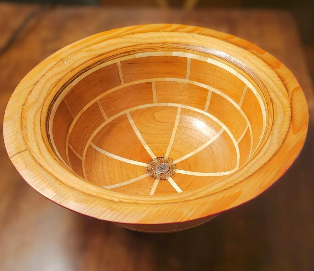 Segmented bowl with copper medallion