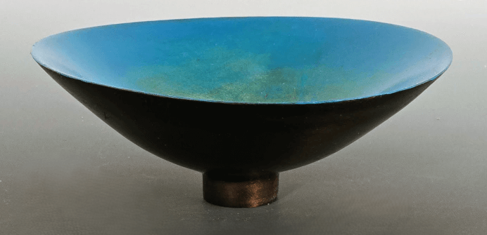 Japanese-inspired cherry bowl. Iron oxide ebonized exterior. Dye & acrylic interior.