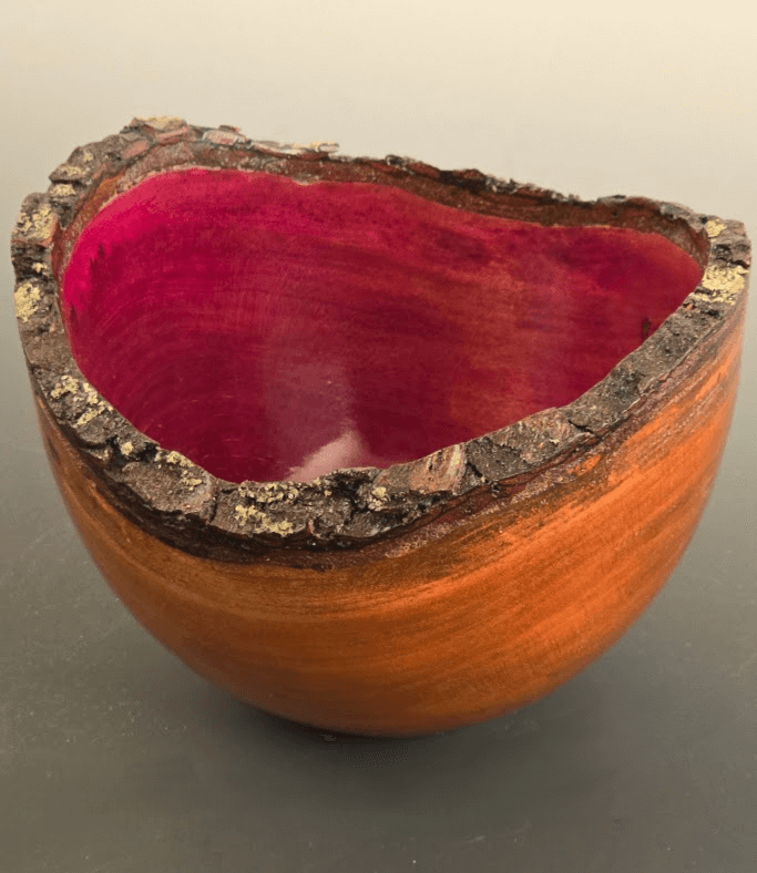 Natural edge bowl with pokeweed dye interior